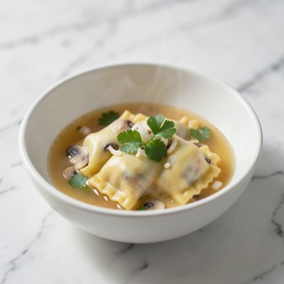 Ravioles en bouillon aux champignons