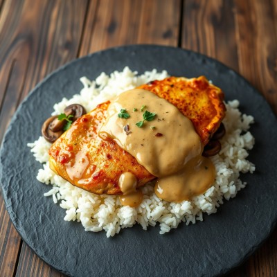 Poulet à la moutarde et champignons