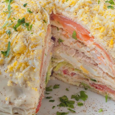 Gâteau de fruits de mer et crêpes