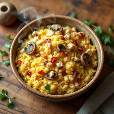 Riz au poulet et lardons
