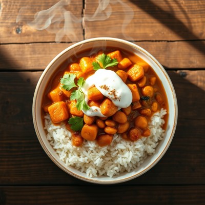 Lentilles corail au curry et riz