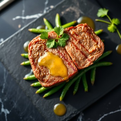 Tournedos, haricots verts et coriandre