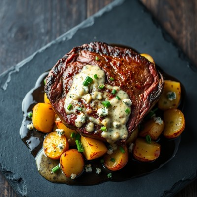 Steak à la crème et roquefort