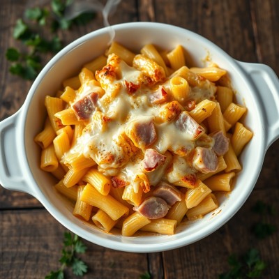 Gratin de pâtes au jambon et fromage