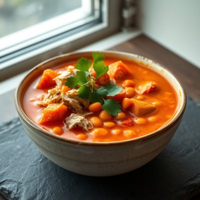 Soupe de lentilles et poulet au curry