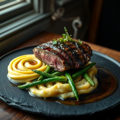 Bœuf aux haricots verts et purée