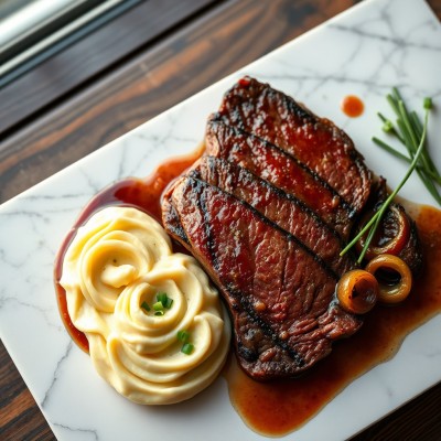 Bavette aux échalotes et purée