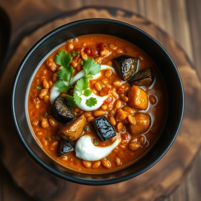 Curry d'aubergines et lentilles corail