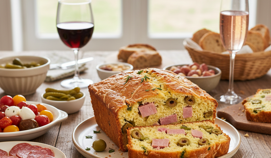 Cake salé au jambon et aux olives