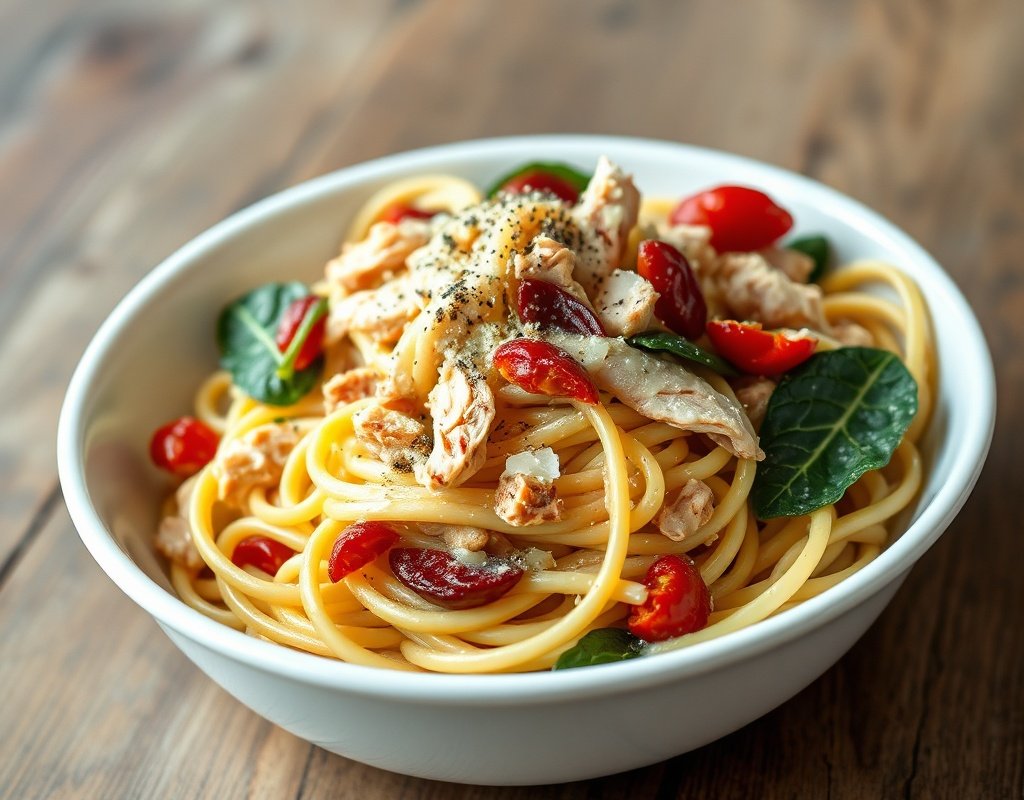Poulet crémeux aux pâtes et épinards