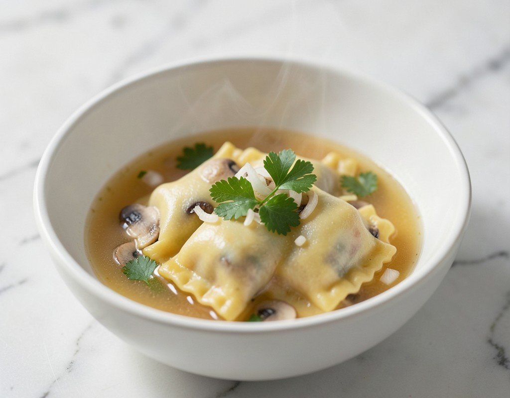 Ravioles en bouillon aux champignons