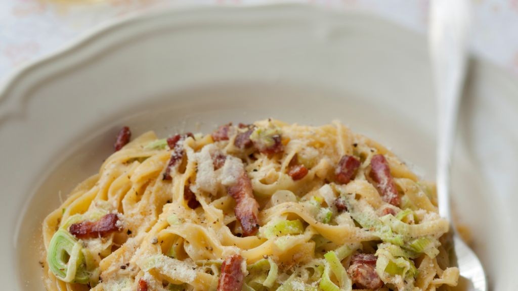 Tagliatelles aux poireaux et lardons