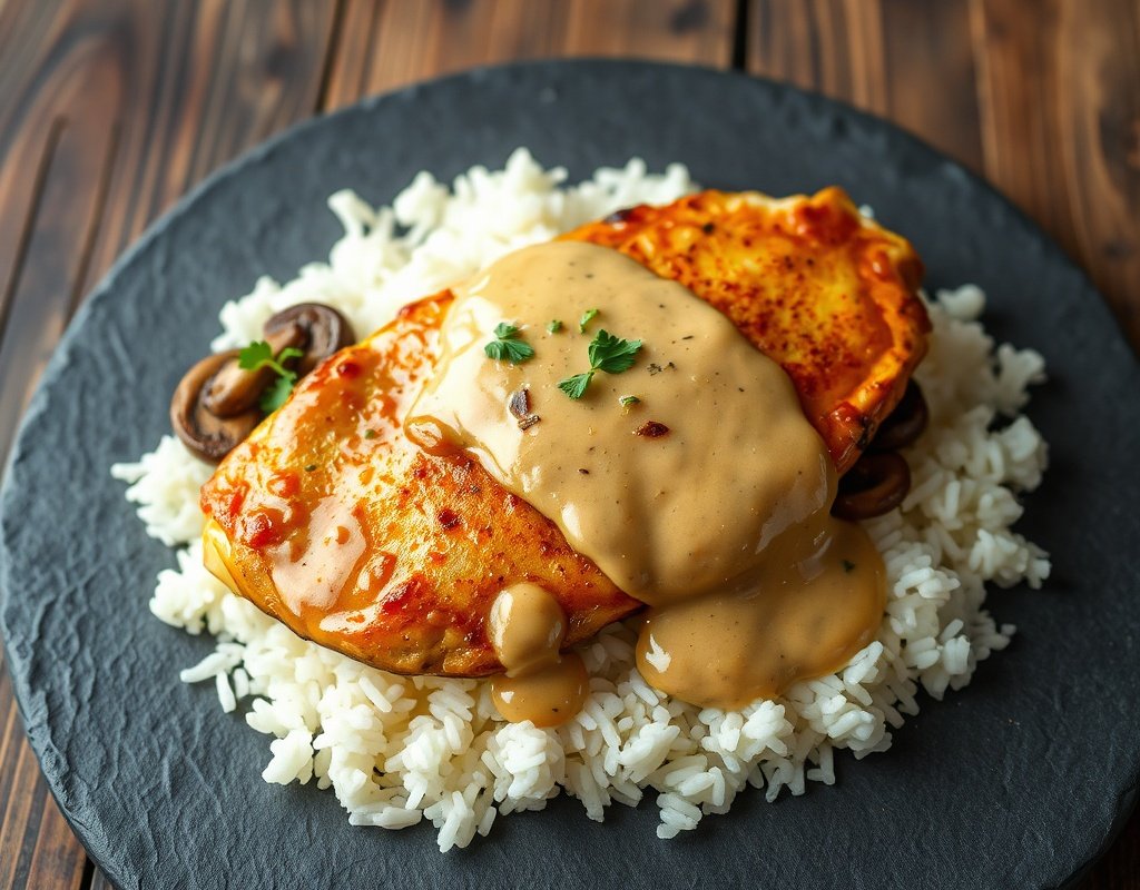 Poulet à la moutarde et champignons