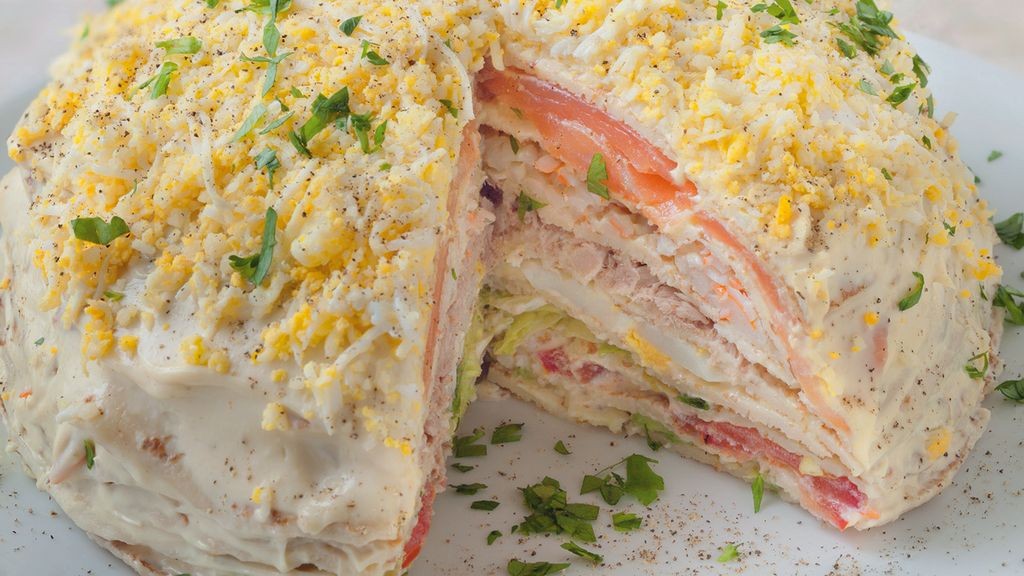 Gâteau de fruits de mer et crêpes