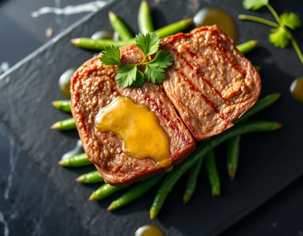 Tournedos, haricots verts et coriandre