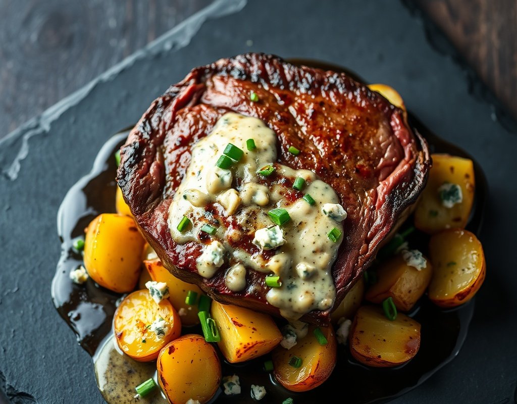 Steak à la crème et roquefort