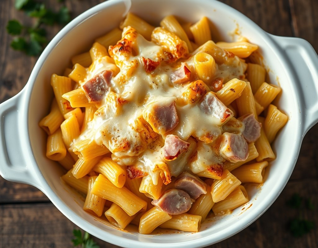 Gratin de pâtes au jambon et fromage