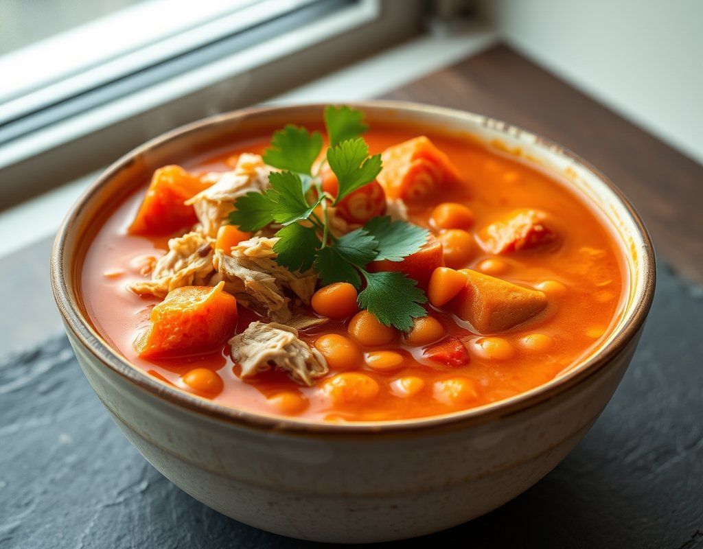 Soupe de lentilles et poulet au curry