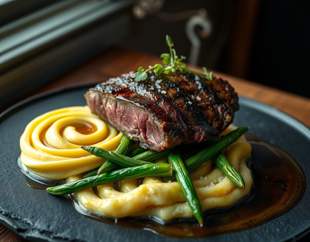 Bœuf aux haricots verts et purée