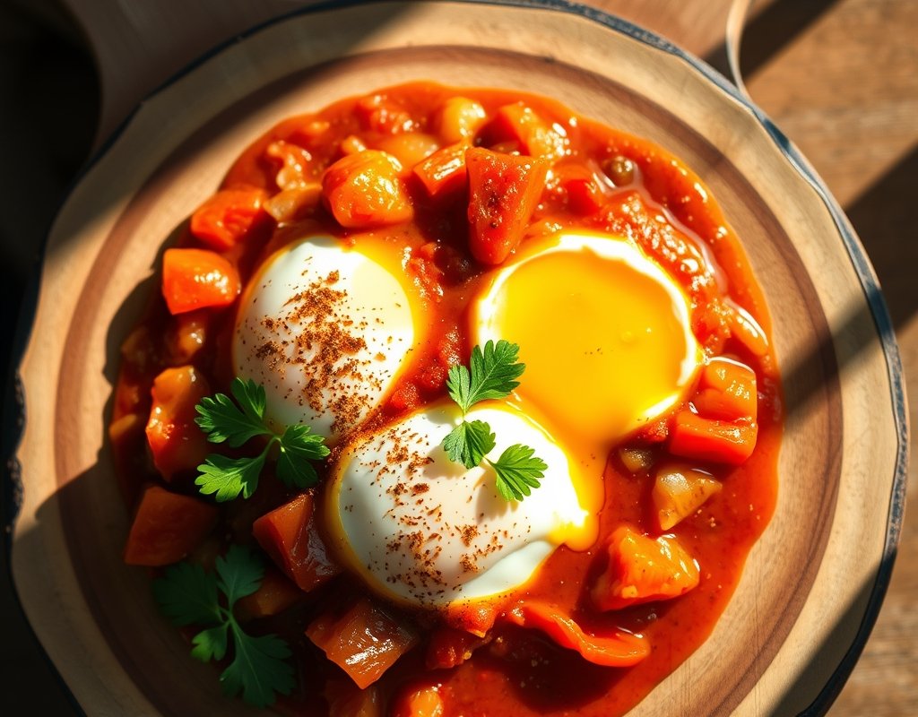 Œufs à la sauce tomate et poivrons