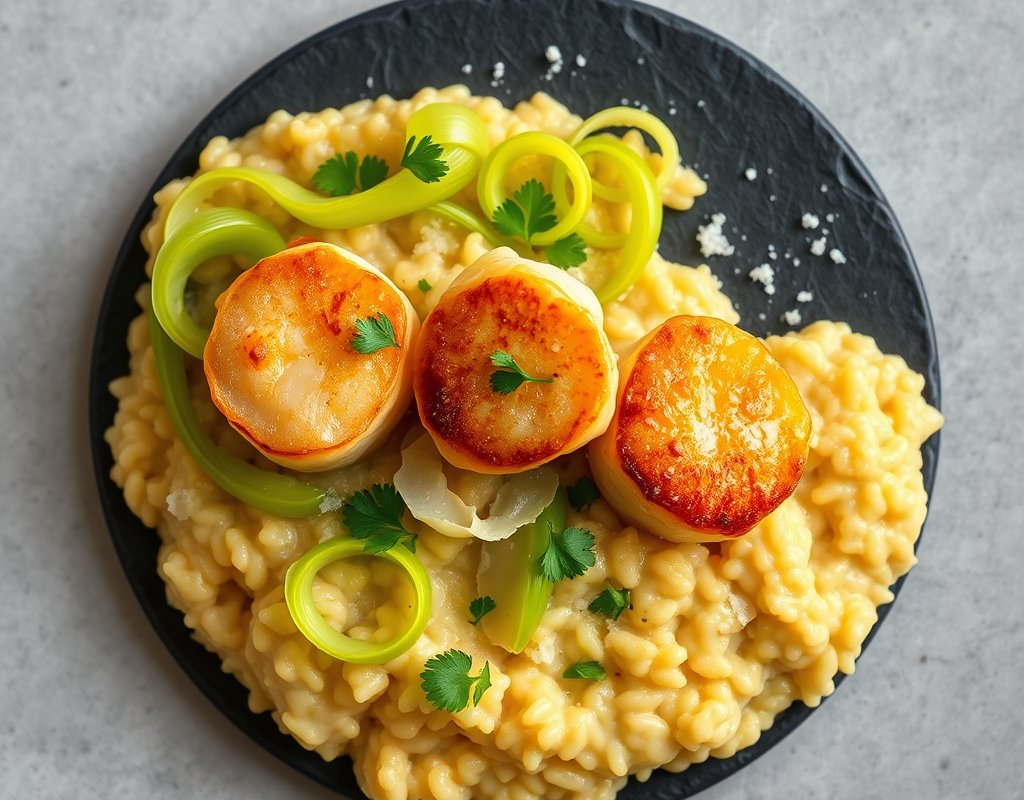 Risotto crémeux aux Saint-Jacques et poireaux
