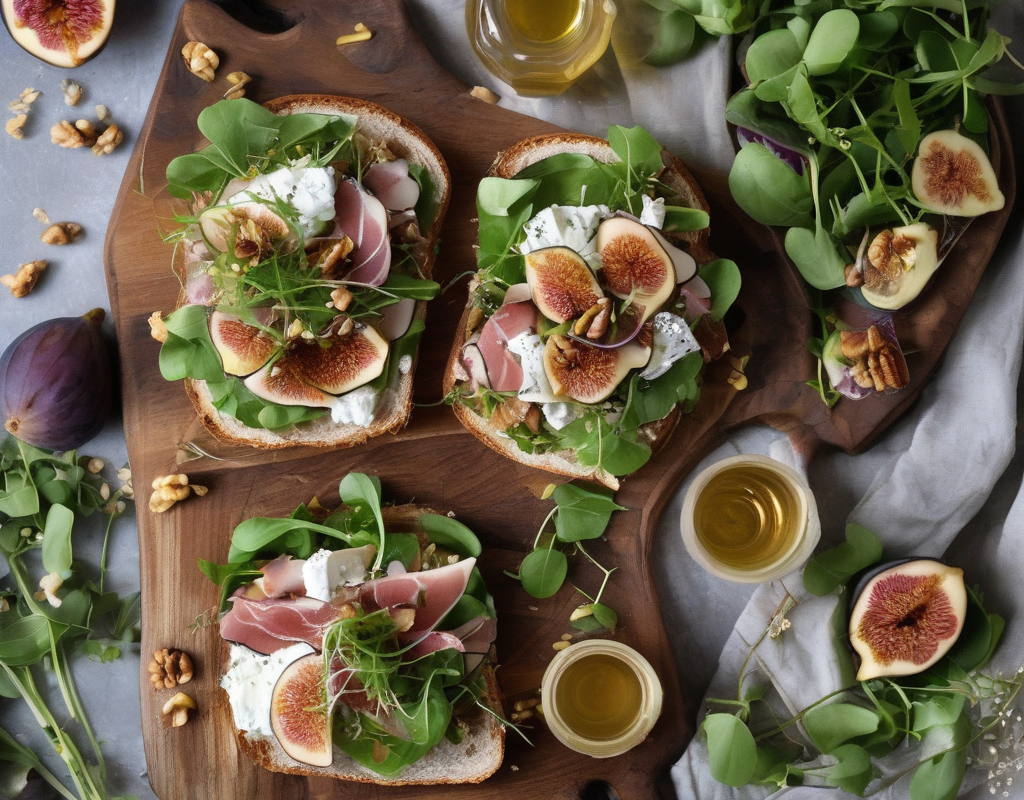 Tartine chèvre figues jambon miel