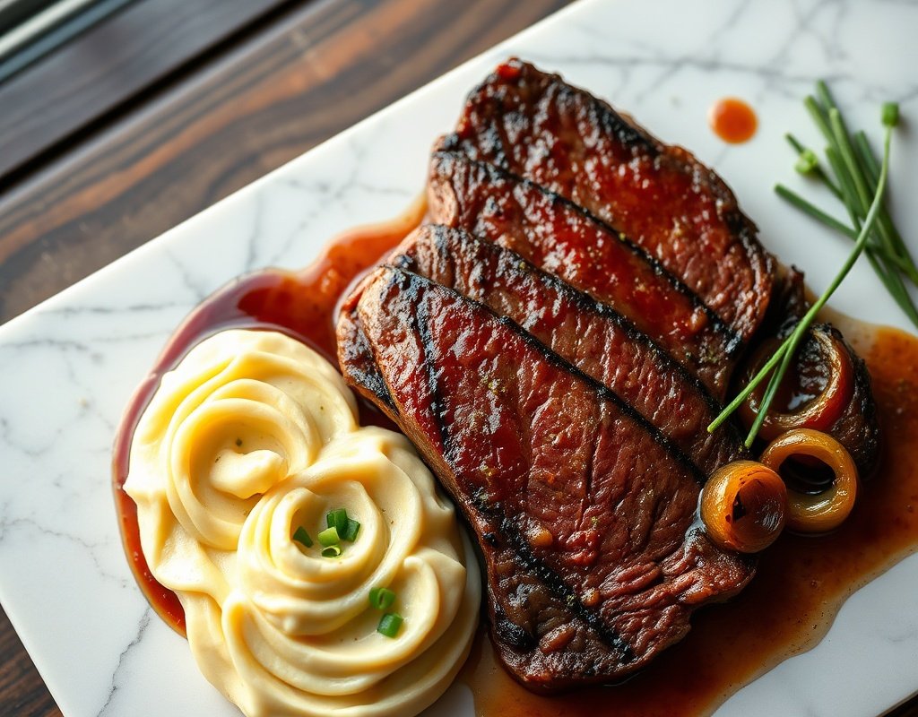 Bavette aux échalotes et purée