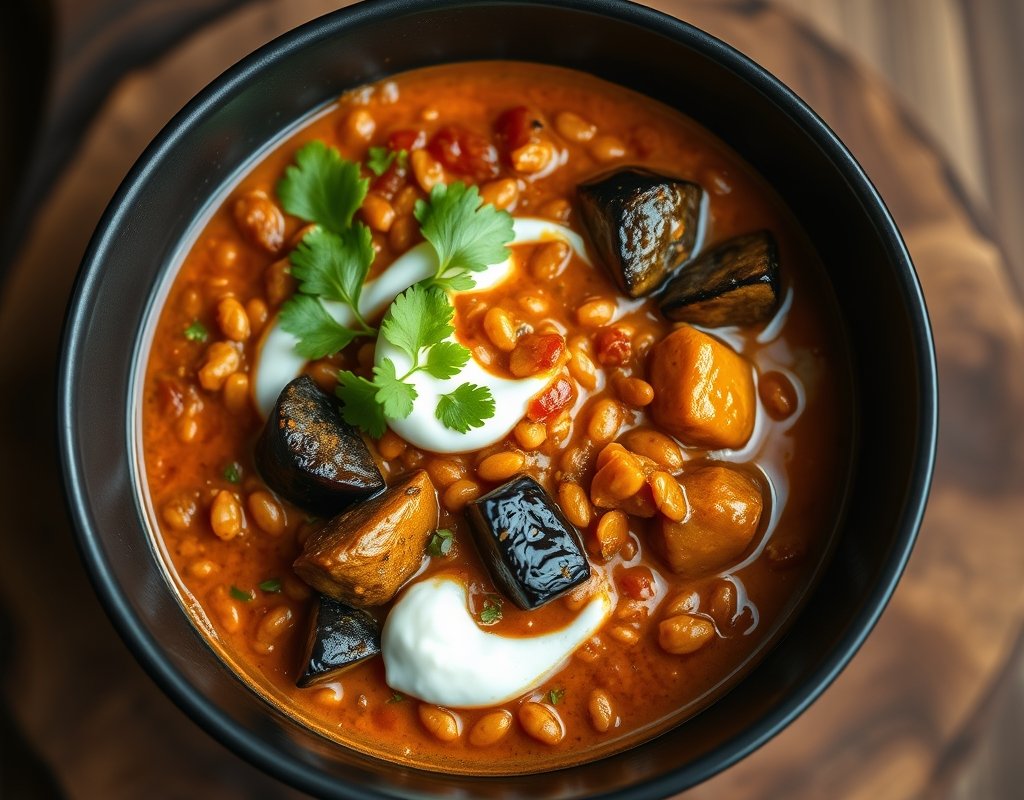 Curry d'aubergines et lentilles corail