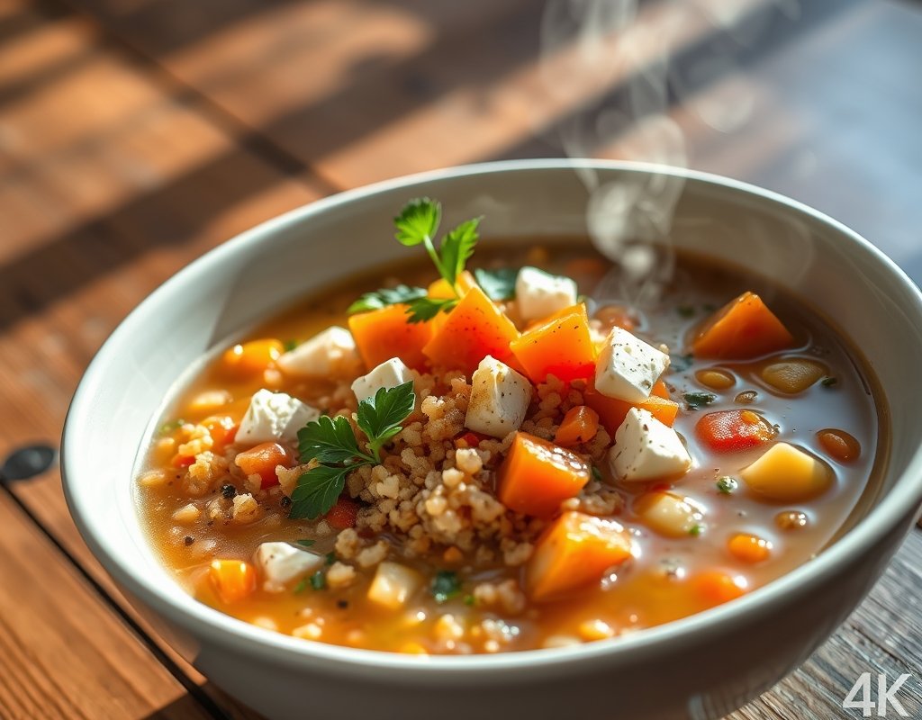Soupe péruvienne au quinoa et feta