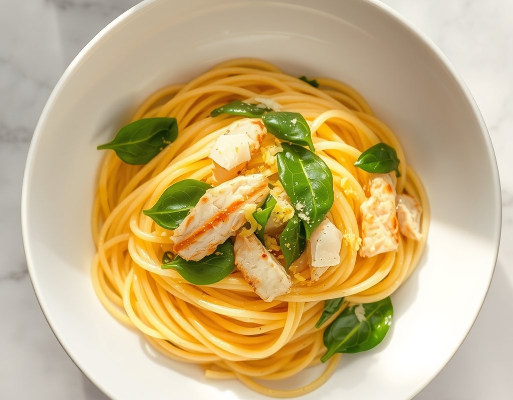Spaghetti crémeux au poulet et citron